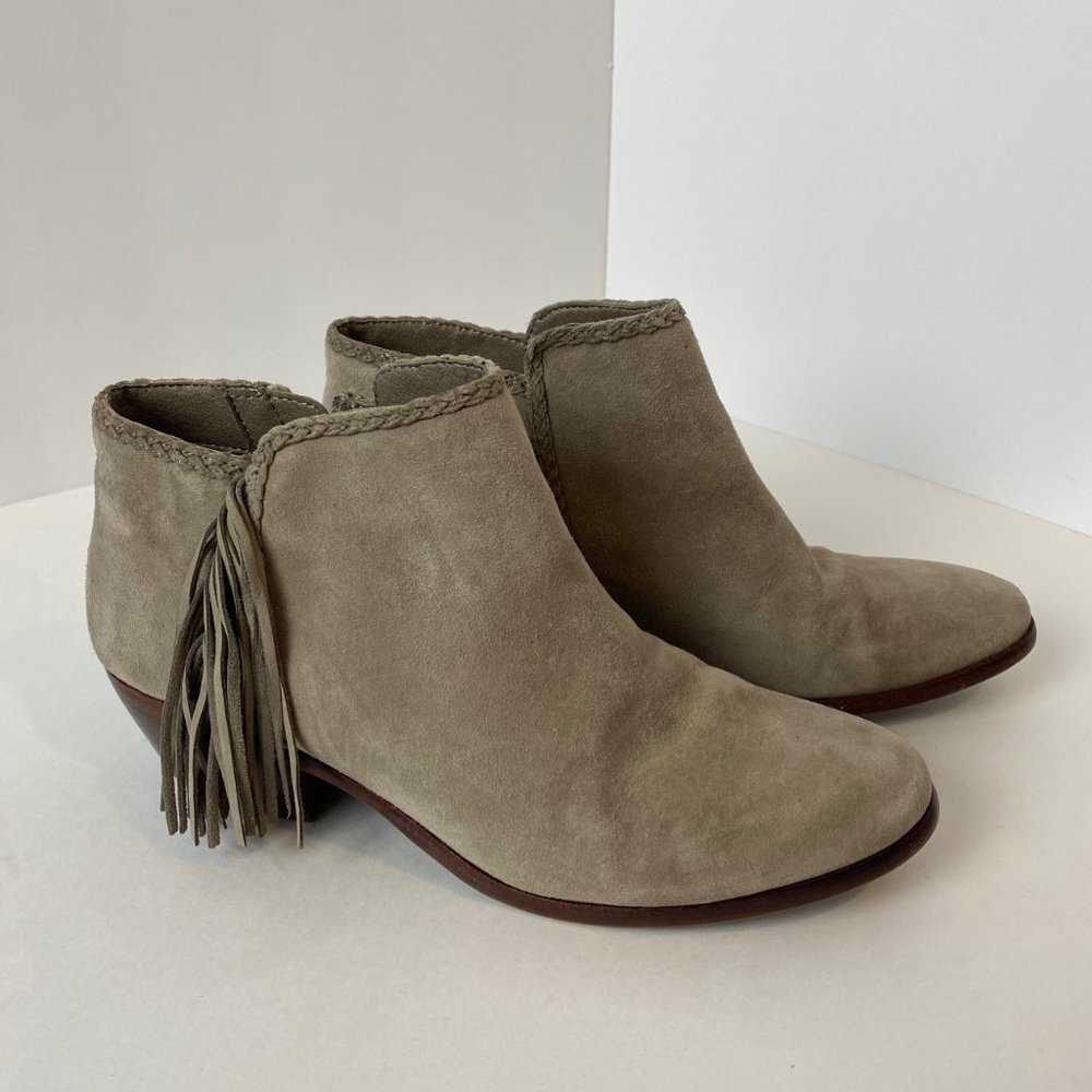 SAM EDELMAN Paige Suede Leather Fringe Ankle Booties with Braid Detail S…